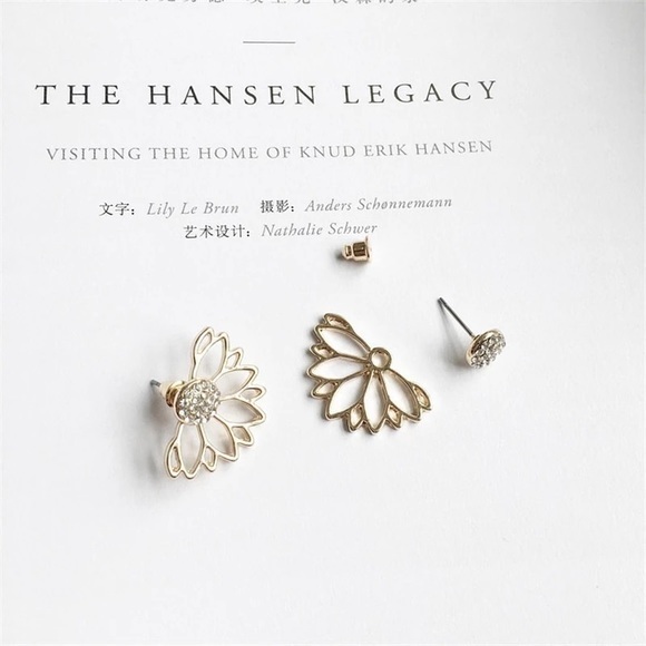 Flower Rhinestone Ear Jackets Earrings - Picture 3 of 3